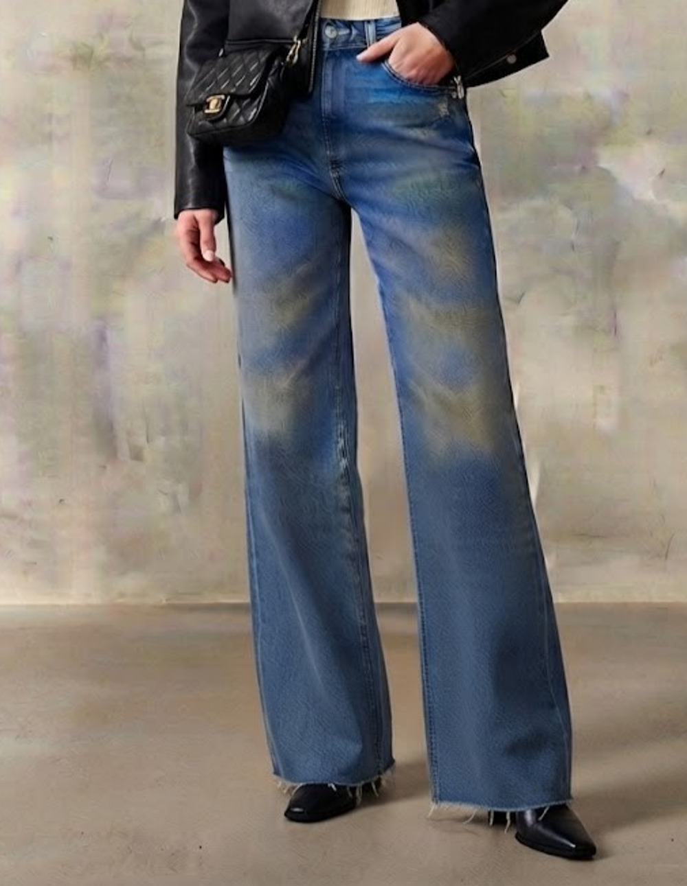PAIGE Anessa High Rise Wide Leg Raw Hem Blue Denim Jeans Women's Size 27